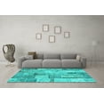 thumbnail image 3 of Ahgly Company Machine Washable Indoor Square Patchwork Turquoise Blue Transitional Area Rugs, 3' Square, 3 of 4