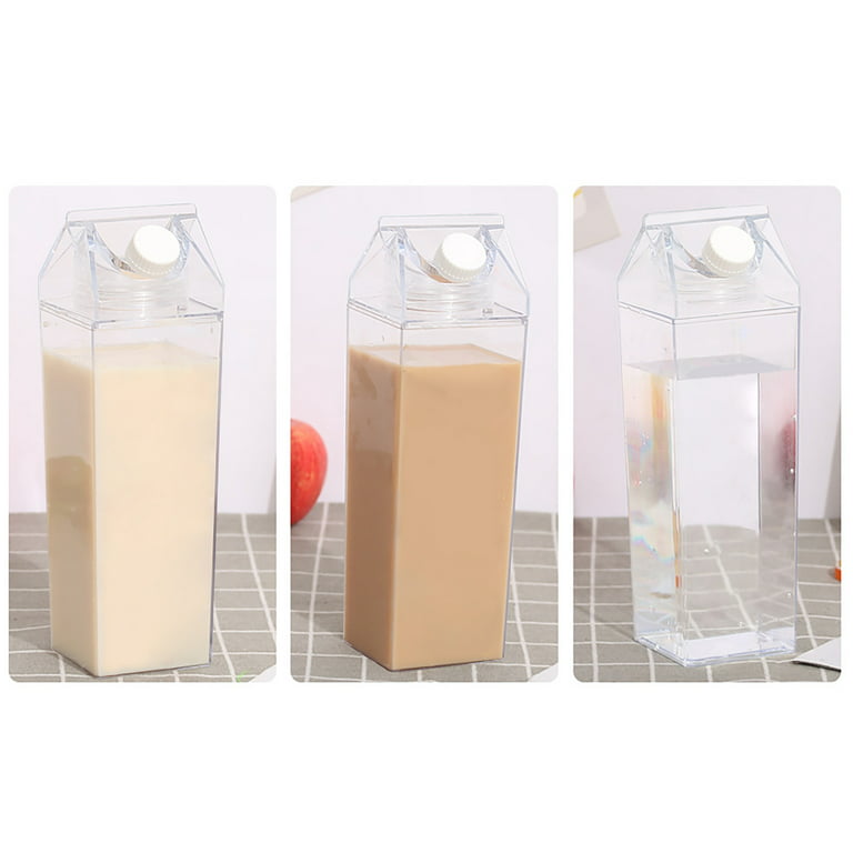 2 Pack Clear Milk Carton Bouteille d'eau Réutilisable Bouteille de lait  carrée pour le jus de boisson au lait (500ml)