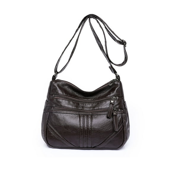 Fashnice Women Shoulder Bags Adjustable Strap Crossbody Bag Large Capacity Soft Purse Multi Pockets Ladies Fashion Metal Zipper Dark Brown