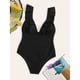 thumbnail image 4 of Traje de baño de una pieza para mujer, cuello en V profundo, volantes, correa para el hombro, traje de baño sin espalda para verano, negro, XL, 4 of 6