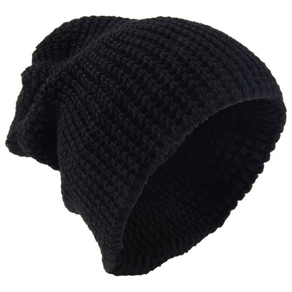 Mens Slouchy Long Beanie Knit Cap for Summer Winter Oversize black