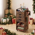thumbnail image 2 of Costway Paper Storage Cart, Rolling Gift Wrap Station with 3 Drawers & Adjustable Shelf Rustic Brown, 2 of 11