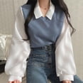 thumbnail image 3 of Blusa de estilo coreano para mujer, blusa falsa de dos piezas con cuello tipo Polo, Tops Y2k, ropa de calle holgada para jóvenes, camisa elegante, 3 of 5