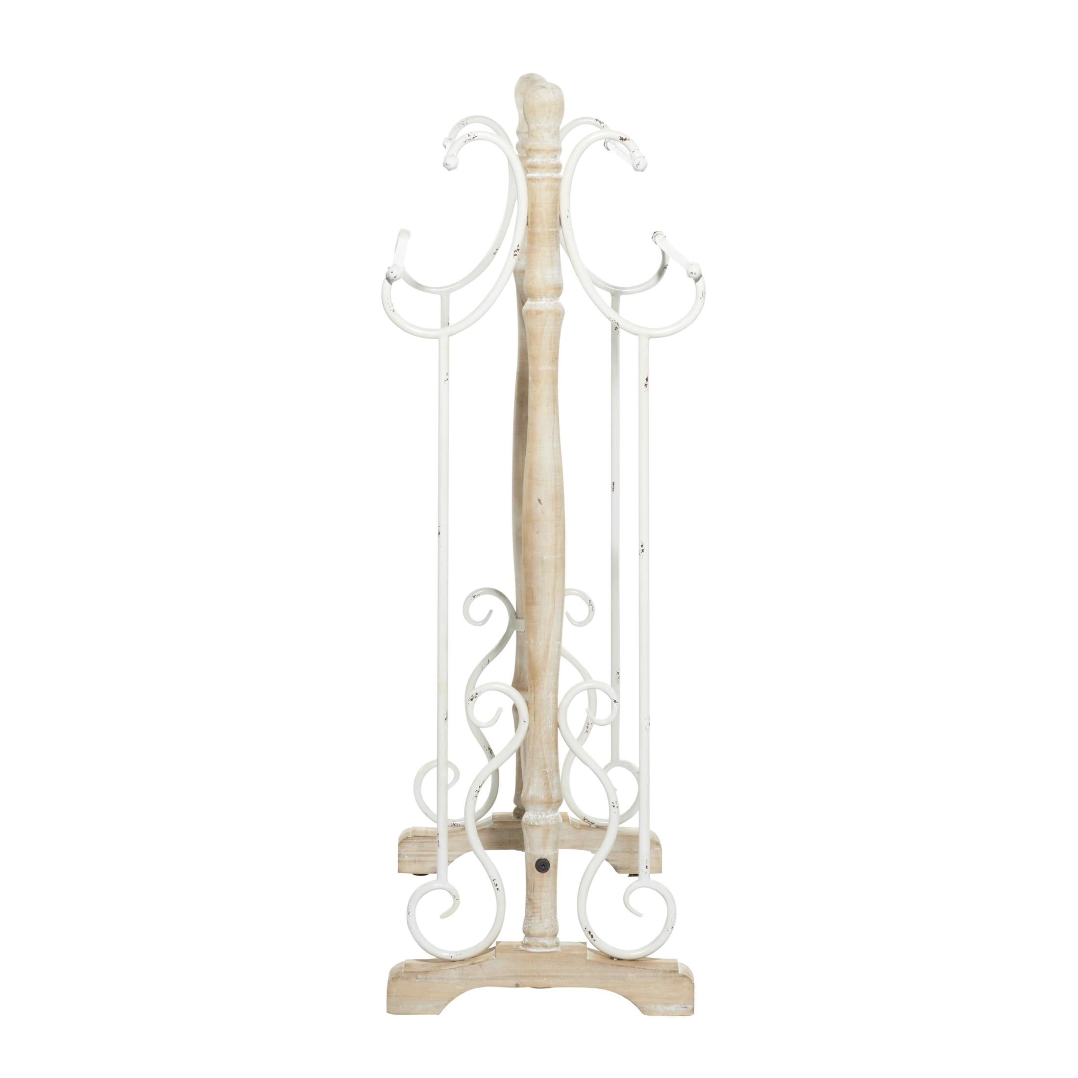 DecMode 4 Shelf Light Brown Wood Scroll Quilt Rack