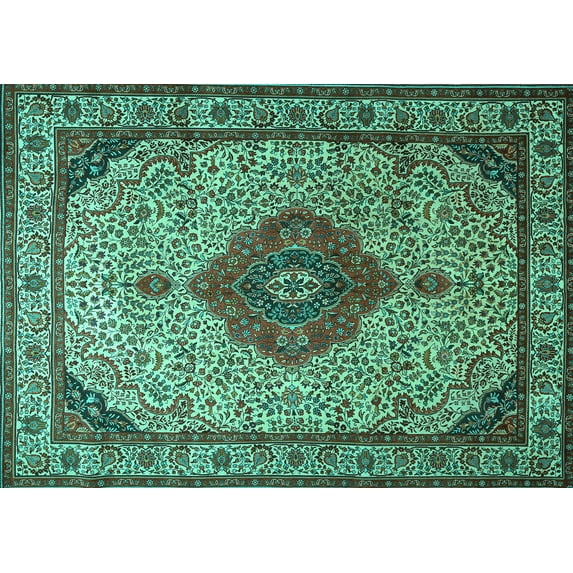 Ahgly Company Indoor Rectangle Medallion Turquoise Blue Traditional Area Rugs, 5' x 7'