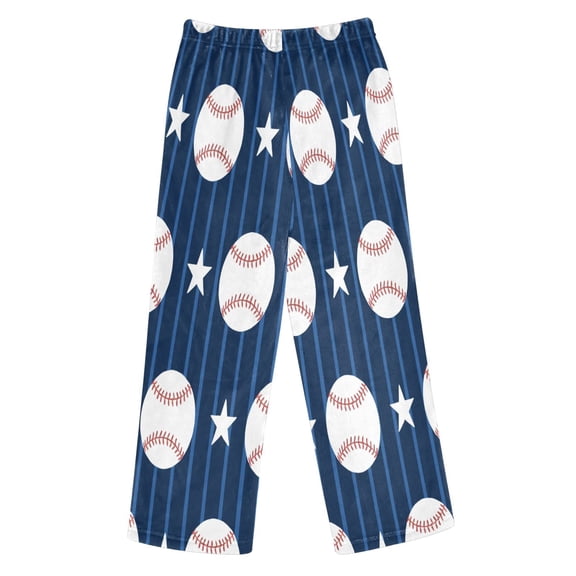 BZSMCE Baseball Star Stripe Printed Loose Fit Flannel Pajama Pants Soft Plush Elastic Waist Loungewear Bottoms with Side Pockets for Indoor Home Wear