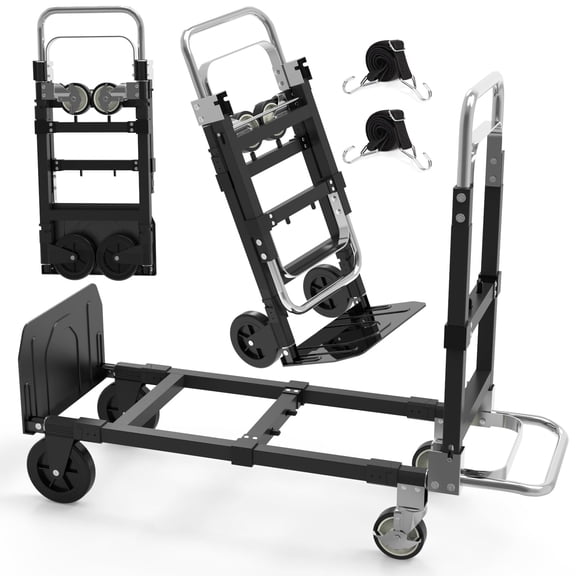 3 in 1 Folding Hand Truck, Portable Heavy Duty Dolly Cart with 4 Rubber Wheels, Utility Cart Telescopic Handle Moving Dolly 500 lbs