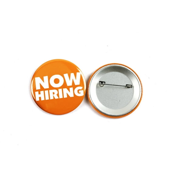 Now Hiring (Orange) Personnel Recruitment Business Pinback Buttons - 2.25 Inch Round - 5 Pack