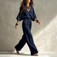 thumbnail image 6 of Clossjun Linen Sets for Women Dressy Casual Cozy Outfits 3/4 Sleeve Top & Wide Leg Pants Fall Vacation Lounge Sets for Work Out Teacher 2XL, 6 of 6