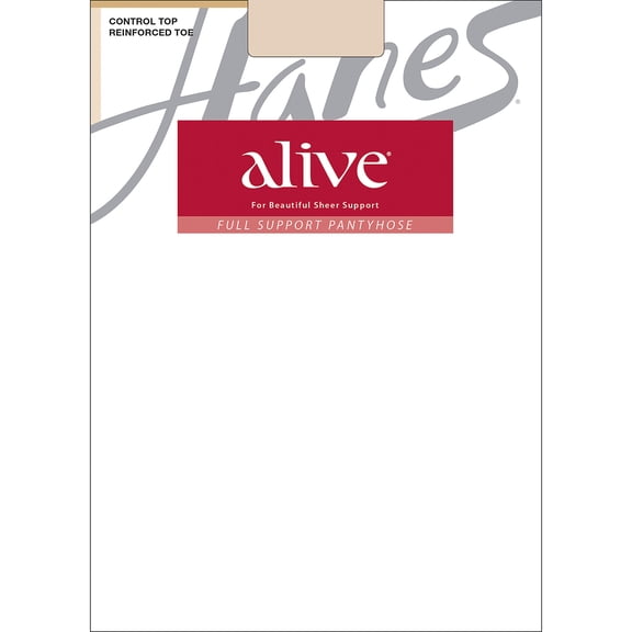 Hanes Alive Full Support Pantyhose with Control Top, Reinforced Toe Nude D Women's
