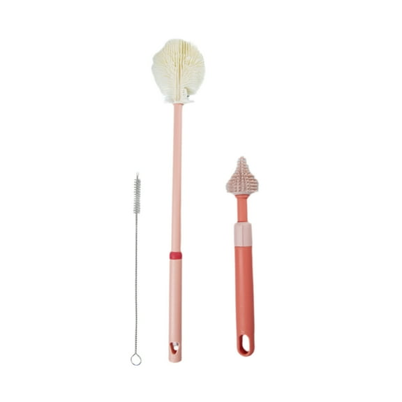 Kafsov Bottle Brush Set With Stand, 360° Rotating Bottle Cleaning Brush Cleaner Set, 3 In 1 Multipurpose Bottle Cleaner Brush Pink