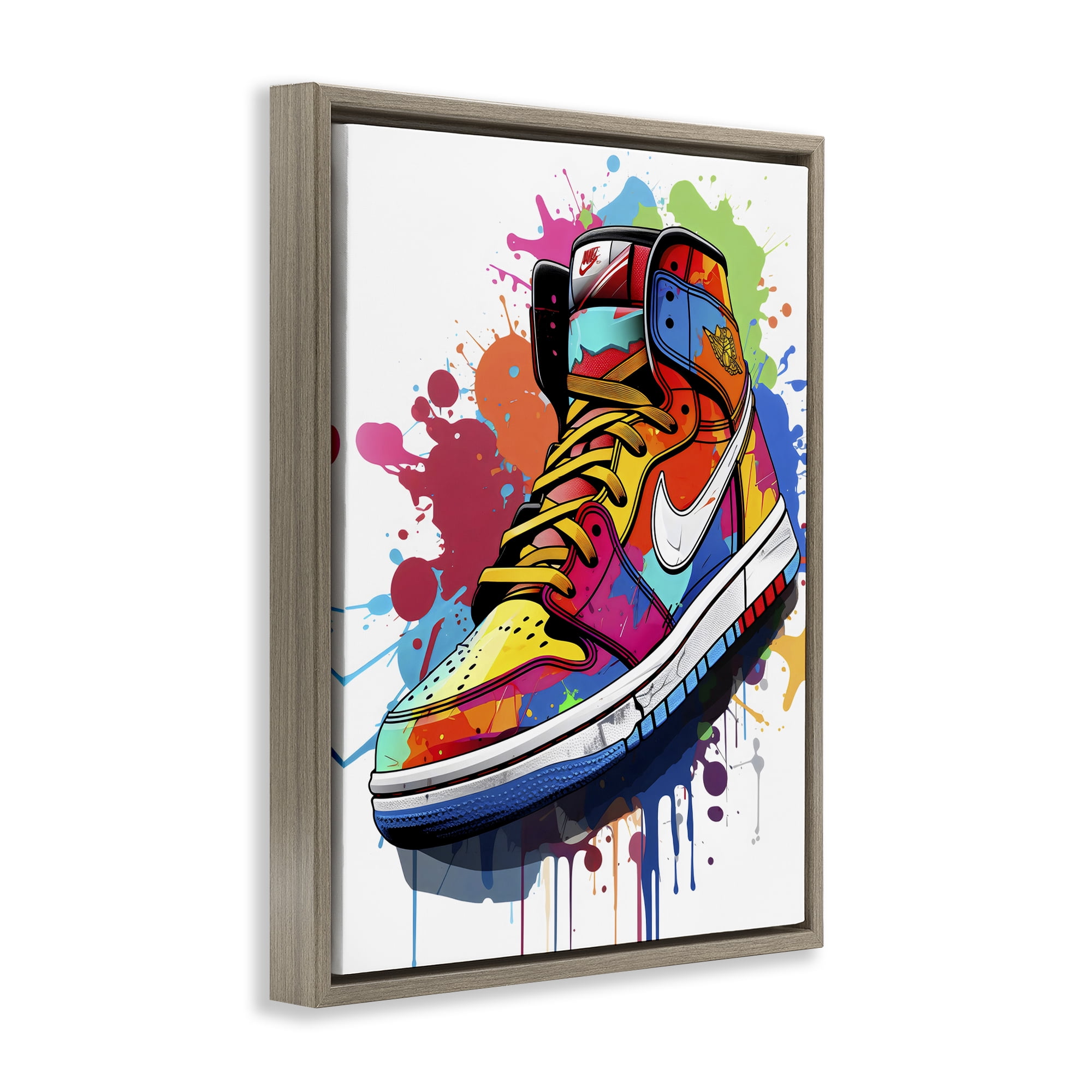 Stupell Industries Graffiti Sneaker on White Brown Framed Floater Canvas Wall Art, design by Creative Studio