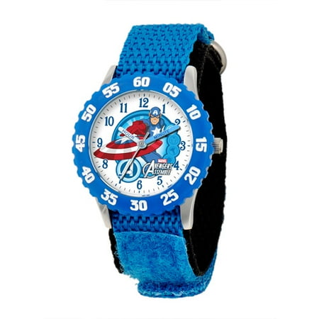 UPC 843231078116 product image for Captain America Boys' Stainless Steel Time Teacher Blue Bezel Watch, Blue Nylon  | upcitemdb.com