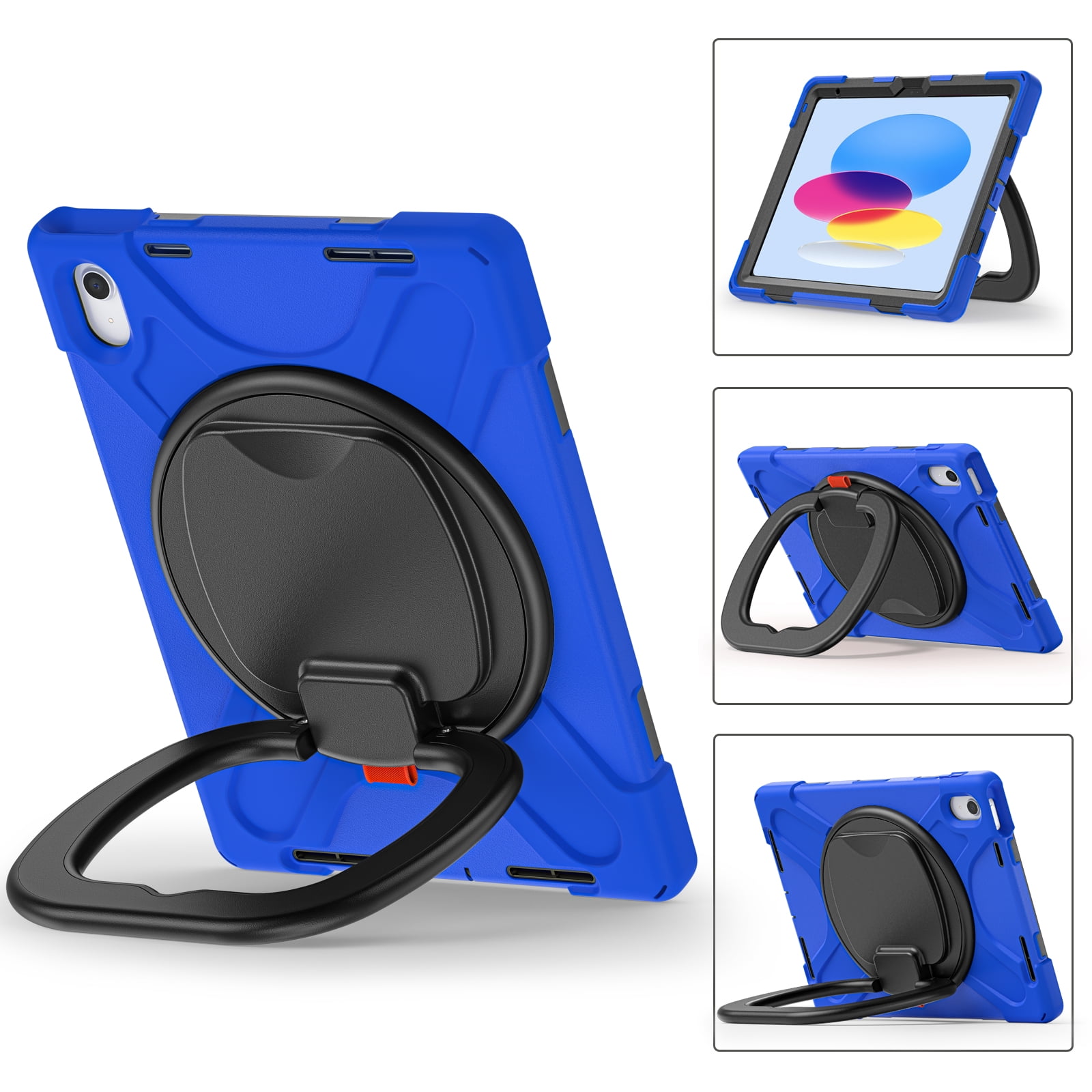 iPad 10th Generation 10.9 Inch Case 2022, TECH CIRCLE Heavy Duty Shockproof Rugged Protective Rotating Stand Case with Pencil Holder Handle Grip Kids Case for Apple iPad iPad 10th Gen 2022, Blue+Black