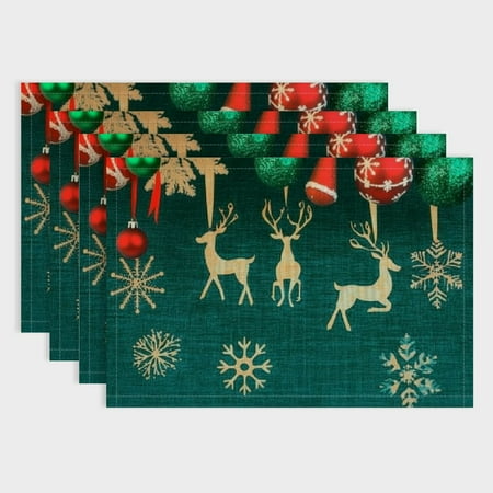 

Fenyluxe Place Mats for Kitchen/Dinner Table Christmas Placemats Washable Easy to Clean Thickened Heat-Resistant Placemats(Set of 4 Hunter Green) 18x12in