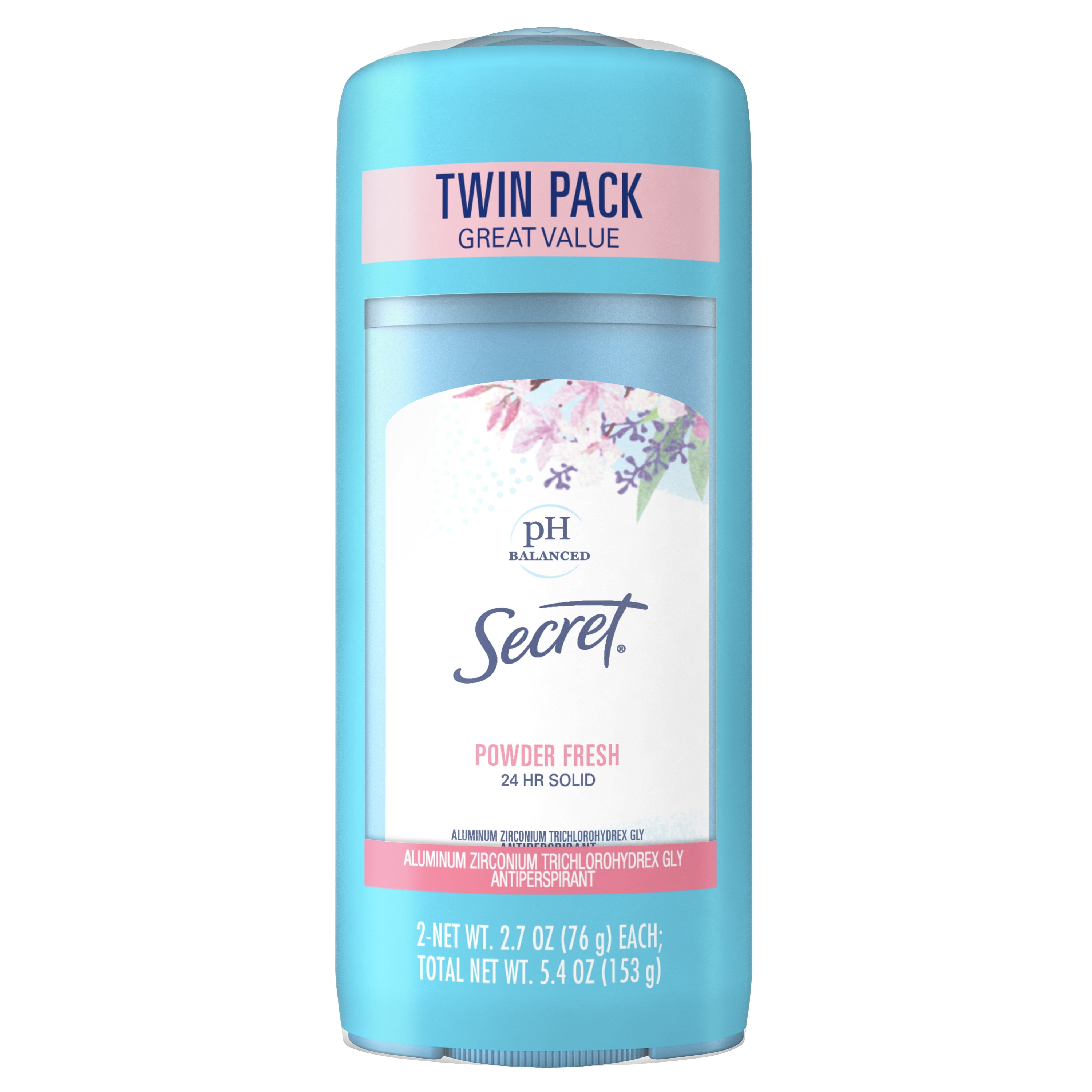 Secret Solid Antiperspirant Deodorant, Powder Fresh 2.7 oz, Twin Pack