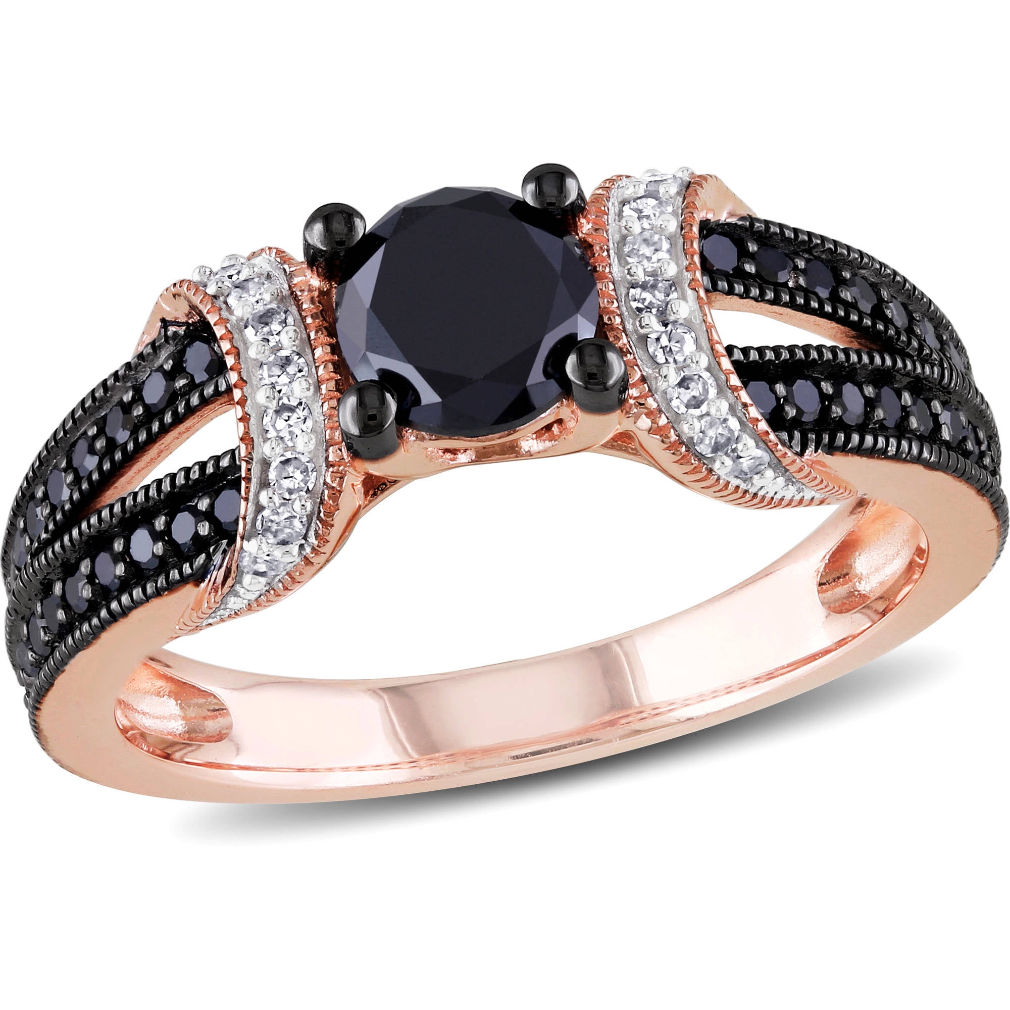 1 Carat Black and White Diamond 10kt Pink Gold Loop Style Engagement Ring by Delmar Manufacturing LLC