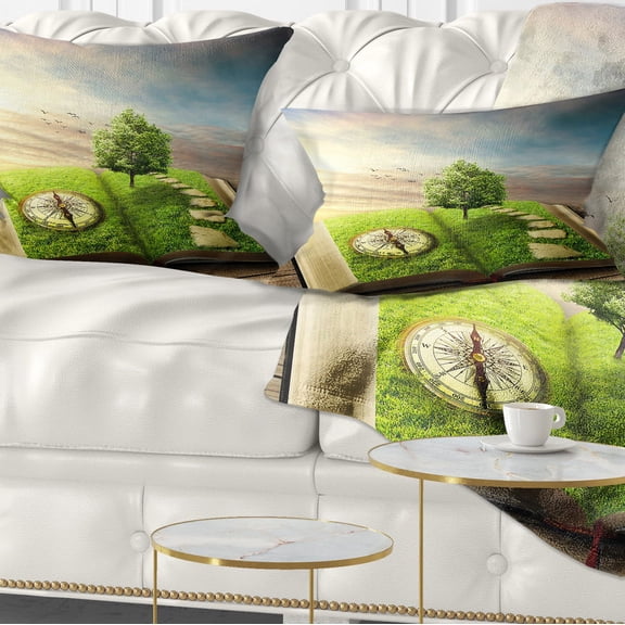 Designart Book of Life with Greenery - Landscape Printed Throw Pillow - 12x20