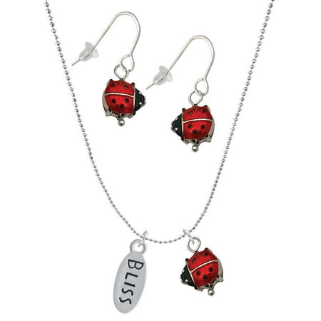 Delight Jewelry Silvertone Bliss Oval Red Lucky Ladybug Necklace and Dangle Earrings Set Delight Jewelry Silvertone Bliss Oval Red Lucky Ladybug Necklace and Dangle Earrings Set