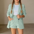 thumbnail image 2 of xaweyi Girls Solid Color Blazer Short Suit 2‑Piece Open Front Coat & Rolled Hem Shorts Dressy Casual Outfit for Kids Size 5-6 Years, 2 of 7