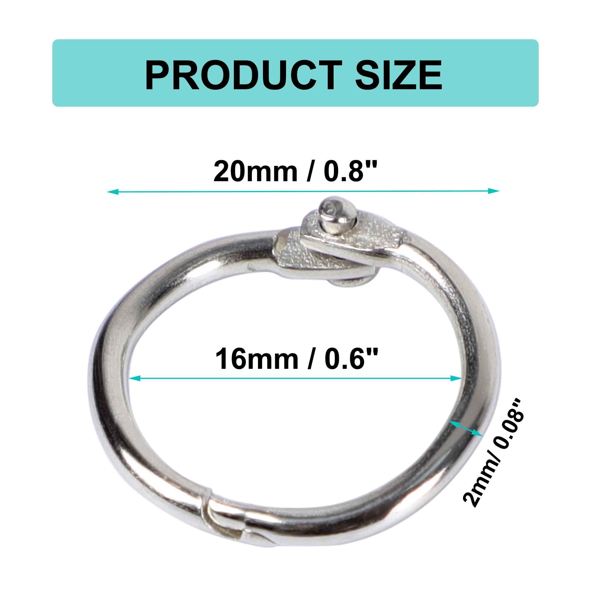 Unique Bargains 20 Pcs 20x2mm Metal Loose Leaf Binder Ring Book Rings for Flash Cards