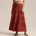 thumbnail image 3 of Women's Cotton Maxi Skirt, High Waist Elastic Lace-Up A-Line Swing Skirt, Bohemian Long Skirt for Beach, Vacation and Summer,Wine,M, 3 of 9