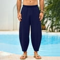 thumbnail image 3 of Havenre Fashion Mens Harem Pants Loose Fit Casual Elastic Waist Soft Cotton Cropped Pants Baggy Hippie Boho Beach Yoga Trousers with Pockets Navy XXXL, 3 of 9