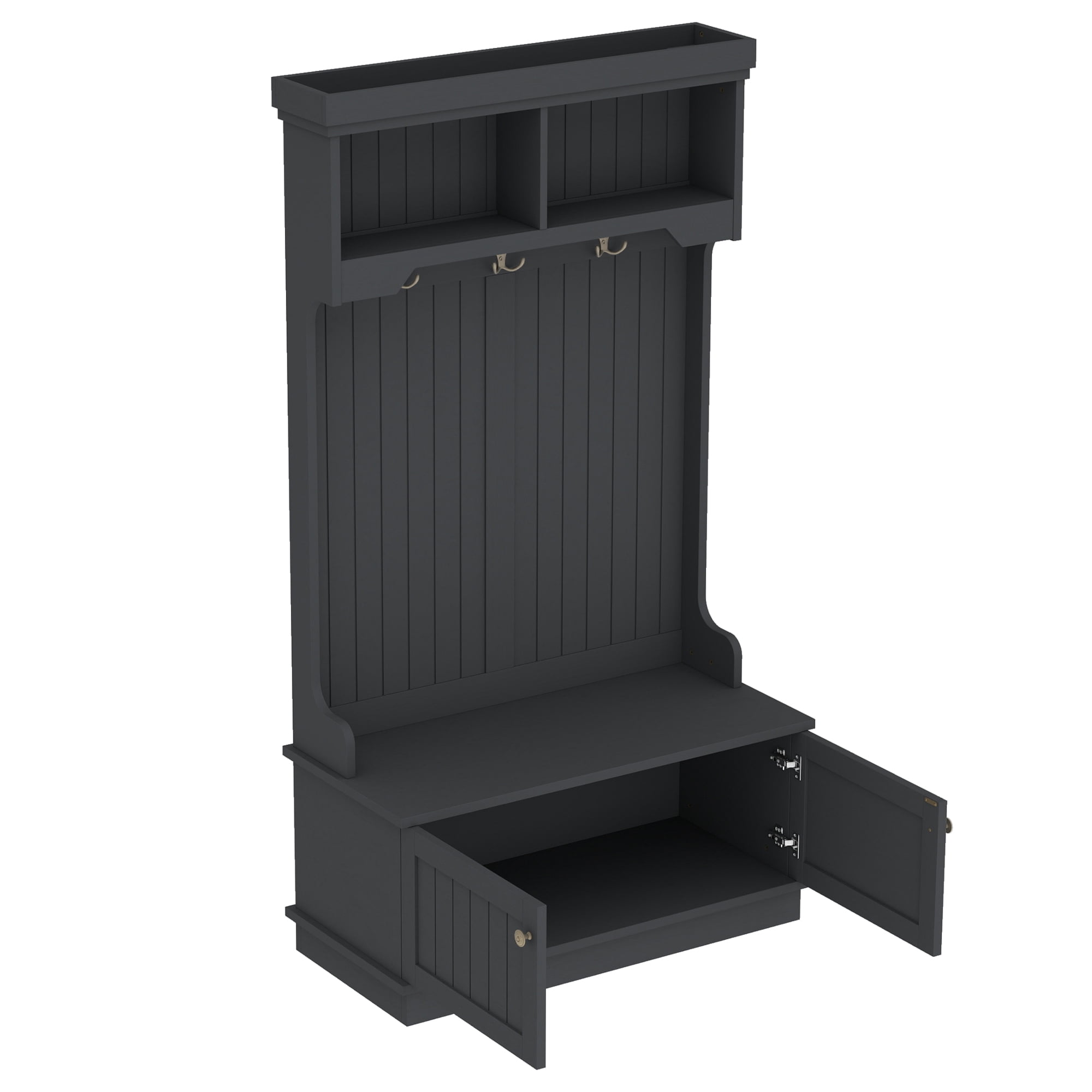 Leumius 64"H Hall Tree with Storage Shoe Bench for Entryway, 4-in-1 Farmhouse Entryway Coat Racks with 3 Hooks for Living Room,Black