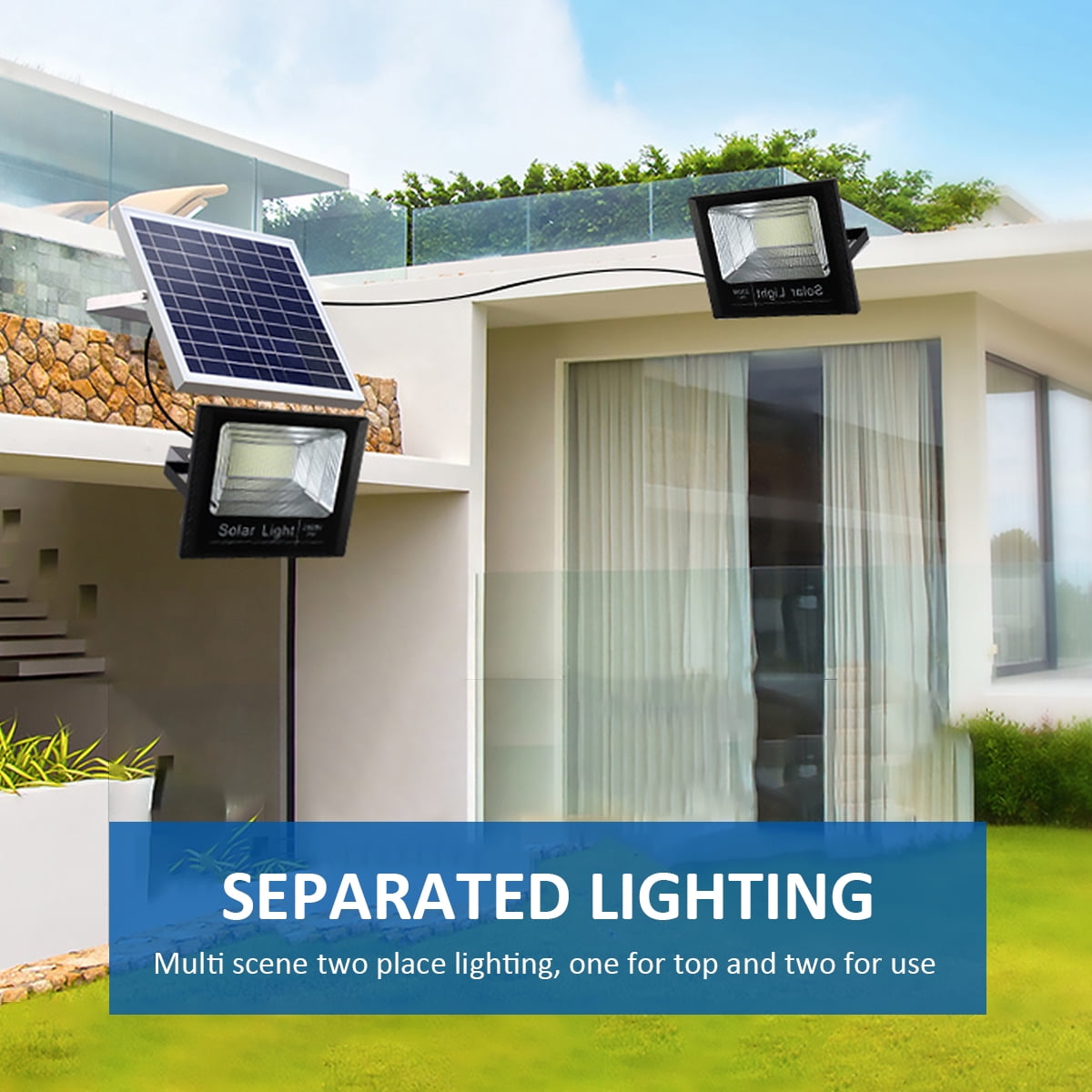 Evjurcn Solar Wall Light High Brightness Light Sensor Solar Spotlight with Remote Control and Timing Function Outdoor Solar Flood Lights IP67 Waterproof Solar Light Reusable for Garden Garage Patio