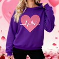 thumbnail image 2 of mihongmao Valentines Day Hoodies Women Round Neck Hearted Printed Long Sleeved Top Sweatshirts Purple S, 2 of 9