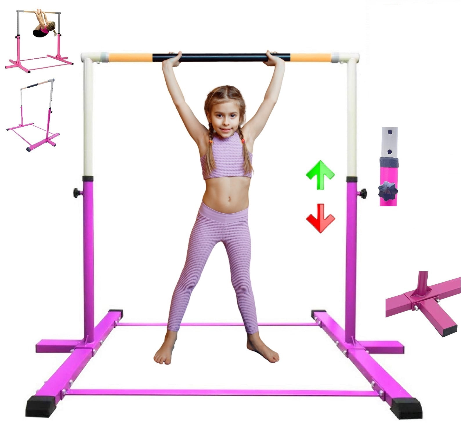 Foldable & Moveable Gymnastics Horizontal Bar With Rings,3'to 5