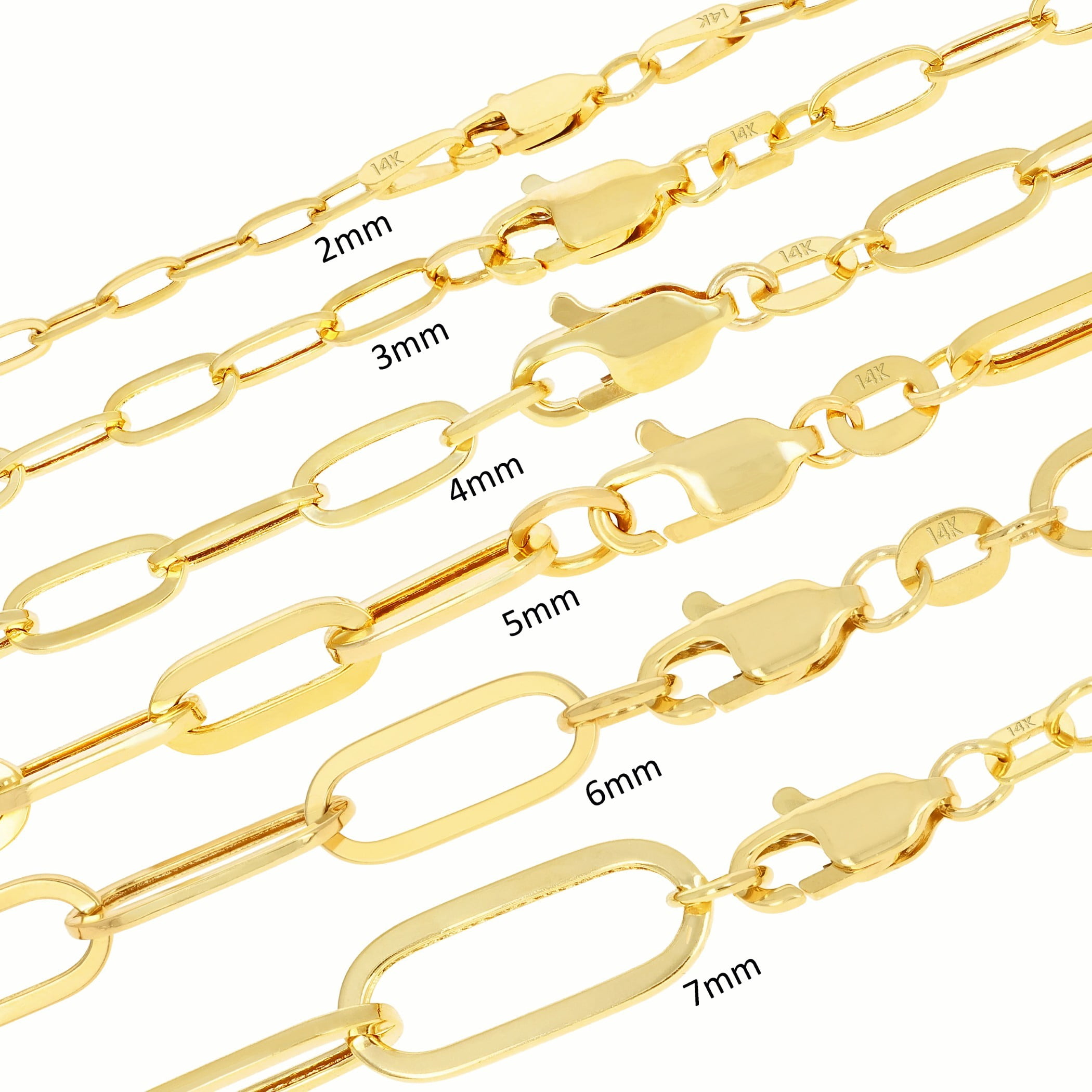 Nuragold 14K Real Yellow Gold Paperclip Chain Elongated Cable Link Necklace 16"-24" (2mm-7mm) Italian Jewelry for Men & Women