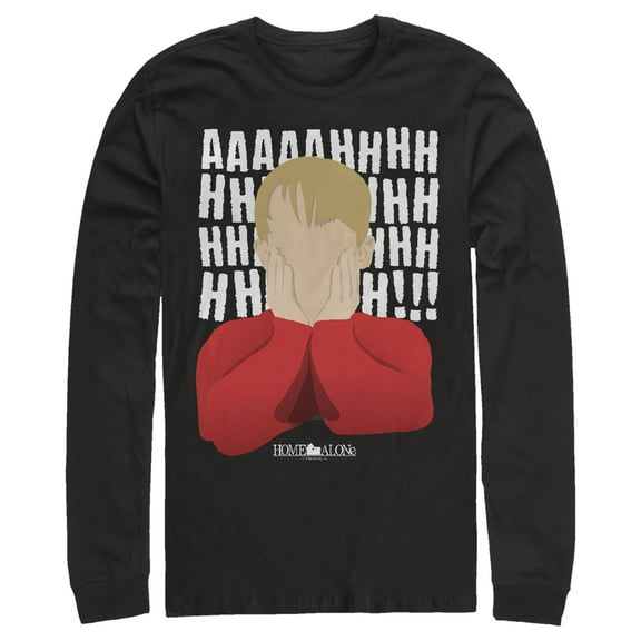 Men's Home Alone Kevin Ahhh Silhouette Long Sleeve Shirt Black 2X Large