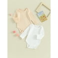 thumbnail image 3 of Pack of 2 Baby Girl Ribbed Rompers Newborn Long Sleeve Solid Color Bodysuit, 3 of 9