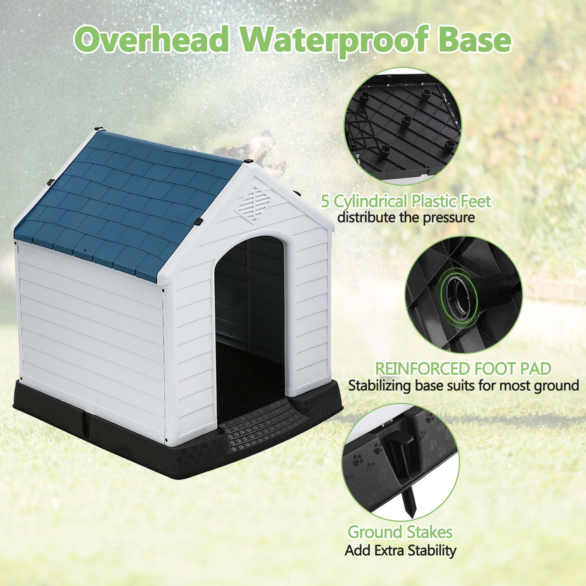 YRLLENSDAN 41/35/ 27 inch Plastic Dog House Outdoor, Waterproof Dog Houses for Small Dogs House with Air Vents and Elevated Floor Indoor Weatherproof Doghouse for Small Dogs