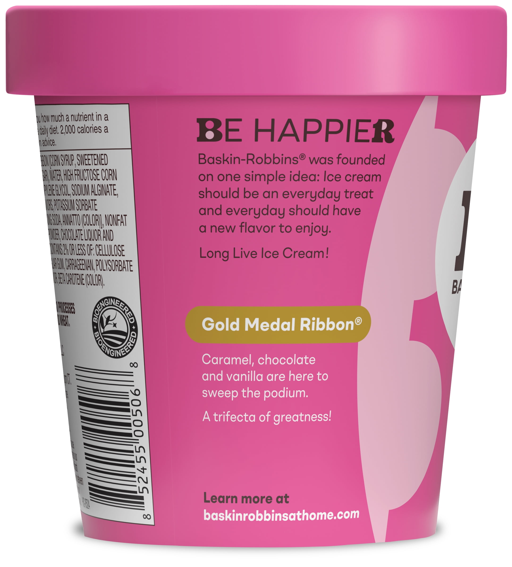 Baskin-Robbins Gold Medal Ribbon Ice Cream, 14 fl oz Cup – Chocolate and Vanilla Ice Cream with Caramel Swirl