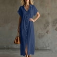 thumbnail image 5 of Efsteb Sumner Dresses for Women 2026 Button Collared Short Sleeve Shirts Dress with Pockets Casual Loose Fit Summer Dress (Navy,M), 5 of 7