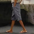 thumbnail image 2 of Pantalones capri con cintura elástica y botones laterales para mujer - Pantalones informales holgados de color liso, 2 of 5