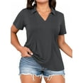 thumbnail image 3 of Womens Plus Size T Shirts Summer Fashion Work Polo Tunics Cute V Neck Short Sleeve Tops Dark Grey XL, 3 of 6