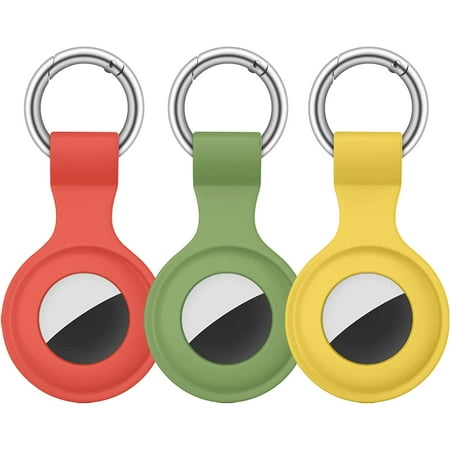 AirTag Keychain for Apple Airtags Holder 2021, 3 Pack Protective Silicone Airtags Case Tracker Cover with Anti-Lost Keychain, Airtag Key Ring for Apple AirTag Case (Red+Yellow+LightGreen)