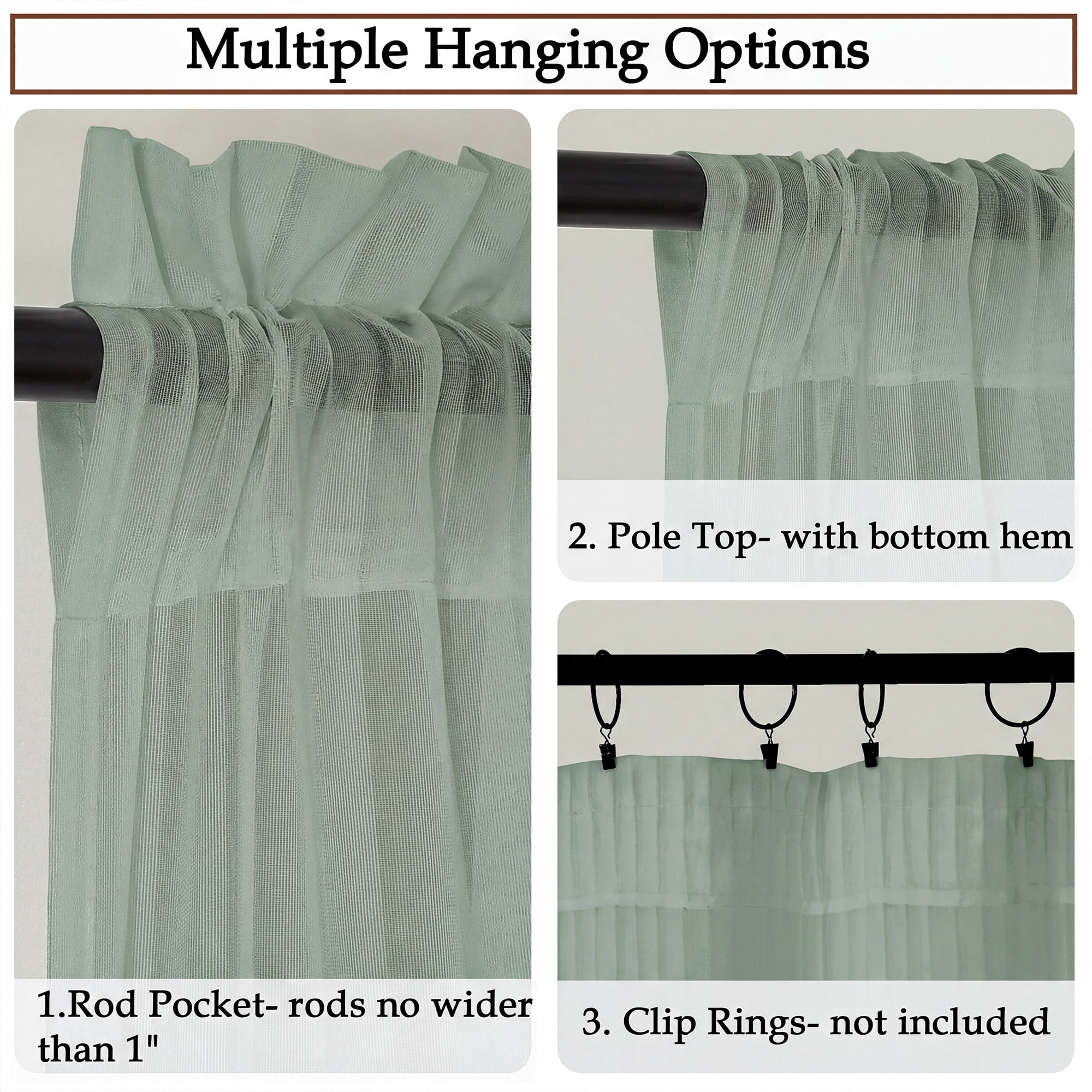 OVZME Luna 108" Sage Green Striped Sheer Curtains 2 Panels - Extra Long Floor Length Drapes for High Ceilings Living Room Patio Doors, Light Filtering Modern Textured, 52"W x 108"L Each