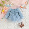 thumbnail image 2 of Sngxgn Baby Girl Romper Long Sleeve Jumpsuit Outfit Striped Ribbed Clothes for Girls(Blue,90), 2 of 9