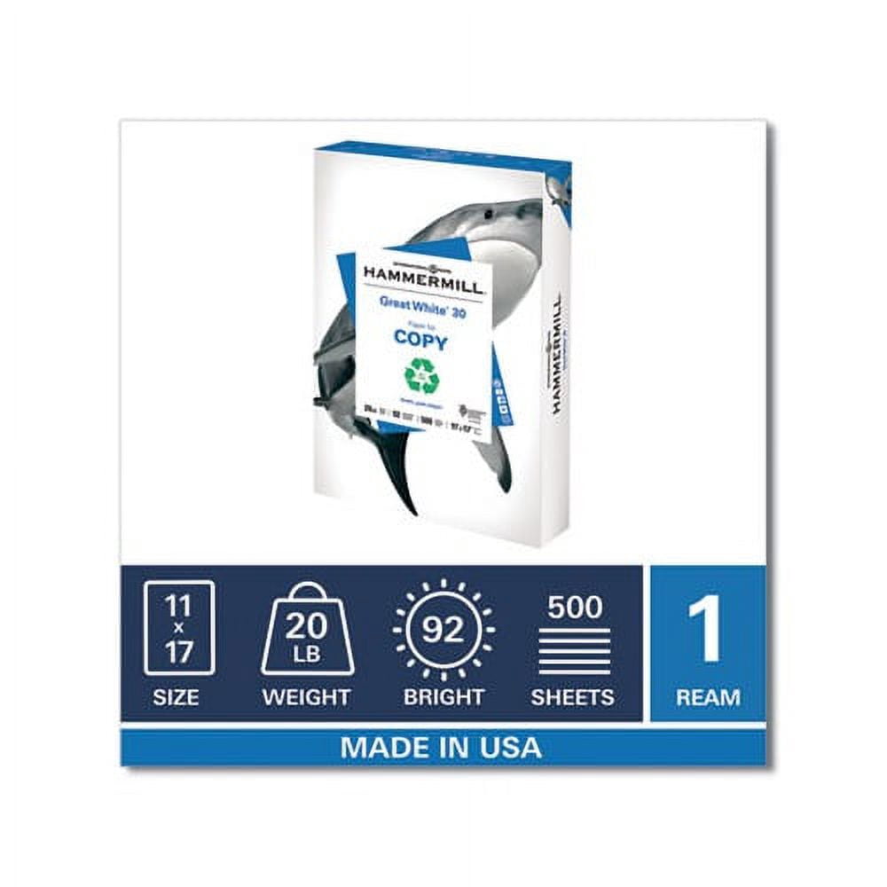Great White 30 Recycled Print Paper 92 Bright, 20lb, 11 x 17, White, 500/Ream