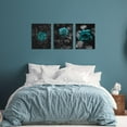thumbnail image 2 of LyeArtork 3 Pieces Teal Rose Canvas Wall Art Romantic Aqua Flower Canvas Prints Pictures Black Painting Artwork Wall Decor for Living Room Bedroom Bathroom Office 12x16inchx3pcs, 2 of 6