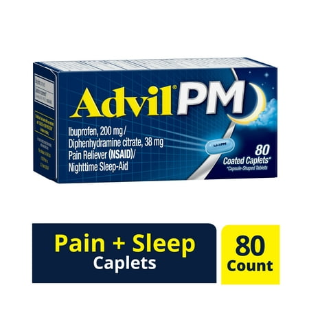 Advil PM (80 Count) Pain Reliever / Nighttime Sleep Aid Caplet, 200mg Ibuprofen, 38mg