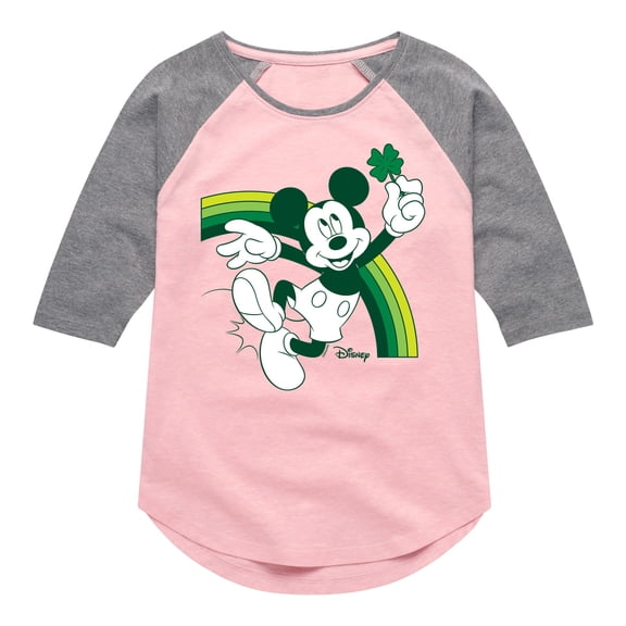 Disney - Mickey Green Rainbow - Toddler And Youth Girls Raglan Graphic T-Shirt