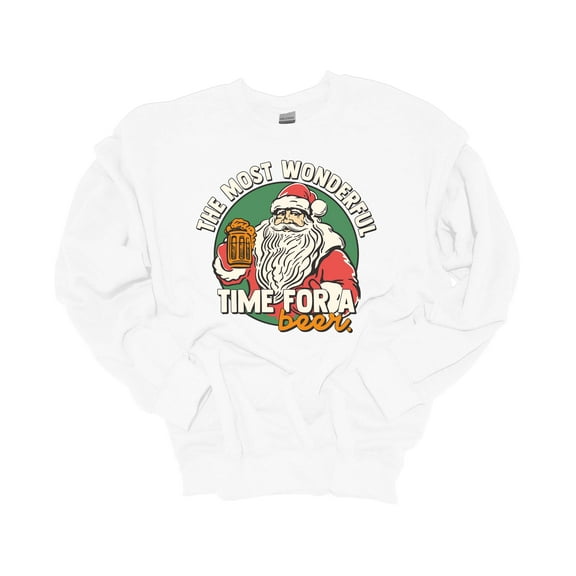 Womens Christmas Sweatshirt The Most Wonderful Time for A Beer Festive Holiday Crewneck Sweatshirt-White-small