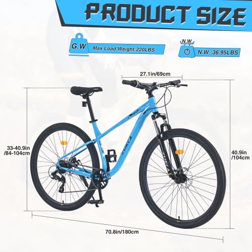 Raistyw 29 inch Mountain Bike for Men and Women, Single Speed Aluminum Frame Disc Brake Bicycle, Front Suspension, Blue