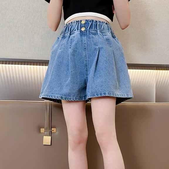 Hauaitttt Girls' Denim Shorts Summer 2025 Stretch Comfortable Casual Jean Shorts Lightweight Breathable Summer Shorts with Pockets Baby Girl Long Shorts 4t Girls Shorts Summer Short Youth Girls