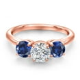thumbnail image 3 of Gem Stone King 18K Rose Gold Plated Silver Lab Grown Diamond and Blue Created Sapphire Engagement Ring for Women | 1.94 Cttw | Round 6MM | Gemstone April Birthstone | Size 6, 3 of 6